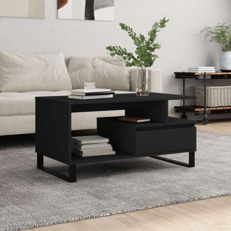 vidaXL Table basse Noir 90x49x45 cm Bois d'ingénierie (1/6)