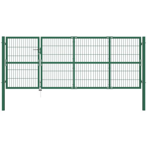 Portail de clôture de jardin avec poteaux 350x120 cm Acier Vert vidaXL