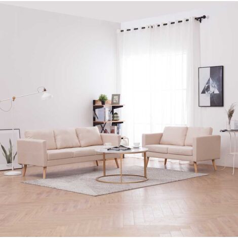 Vidaxl – Canapé droit 2 places en tissu crème – Dimensions 116x70x73 cm – Coussins amovibles et lavables – Confort optimal pour salon