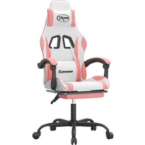 vidaXL Chaise de jeu avec repose-pied Blanc et rose Similicuir (1/5)