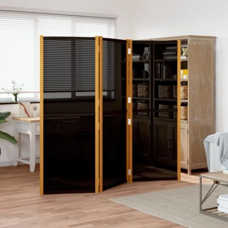 Vidaxl – Cloison amovible 3 panneaux noir 210x180 cm – Bois d'acacia massif et textilène résistant aux intempéries – Pliable pour gain d'espace