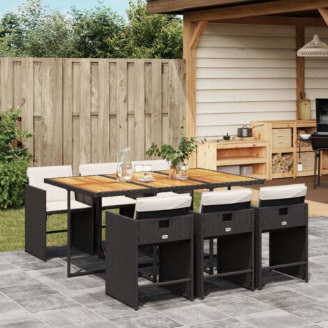 Ensemble à manger de jardin coussins 7pcs Noir Résine tressée vidaXL