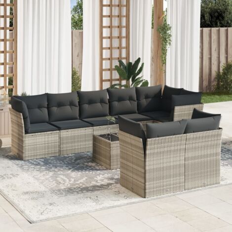 vidaXL Salon de jardin 9 pcs avec coussins gris clair résine tressée (1/3)