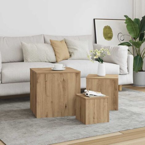 Vidaxl – Tables d'appoint 3 pcs en bois d'ingénierie – Couleur vieux bois – Dimensions : 45x45x45 cm, 35x35x35 cm, 24x24x24 cm (1/5)