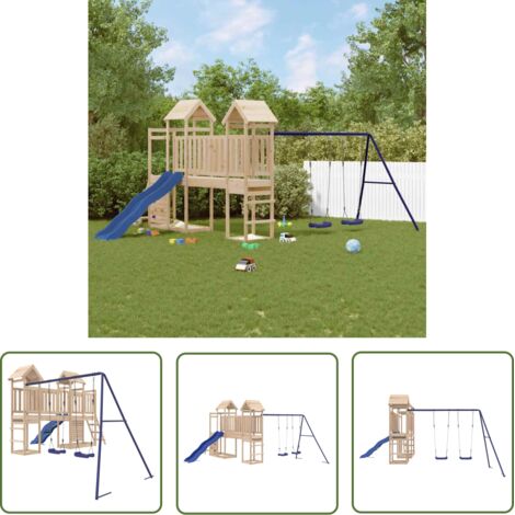The Living Store Aire de jeux d'extérieur bois de pin massif - Ensemble De Jeux Extérieur - Jeux De Plein Air - Jardin Enfant - Toboggan Bois - Balançoire Bois (1/5)