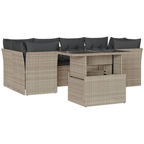 vidaXL Salon de jardin avec coussins 7 pcs gris clair résine tressée (1/5)