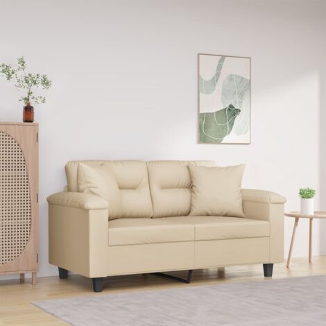 vidaXL Canapé 2 places avec oreillers crème 120 cm tissu microfibre (1/5)