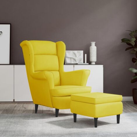 Fauteuil à oreilles avec tabouret jaune moutarde velours vidaXL