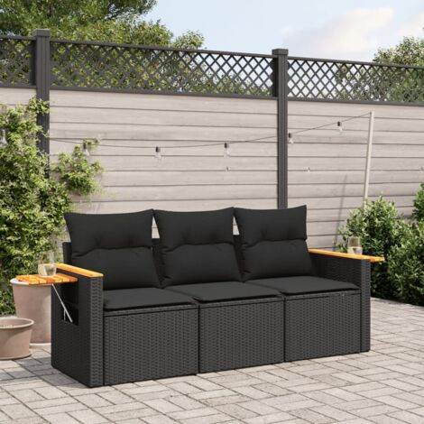 Salon De Jardin 3 Pièces En Acacia Massif - 2 Bancs + 1 Table Basse - Avec Coussins Gris Foncé - Dimensions Banc 119x67x83 Cm - 7