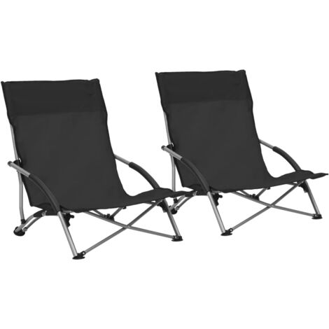 Vidaxl – Lot de 2 chaises de plage pliables en tissu oxford noir – Cadre en acier robuste – Dossier ergonomique pour confort optimal