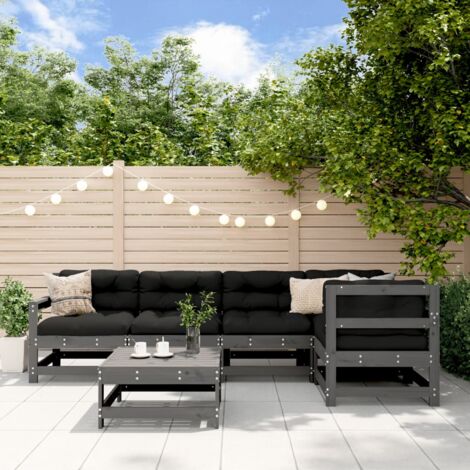 Vidaxl – Salon de jardin 6 pcs gris – Bois de pin massif – Design modulaire – Confort d'assise avec dossier – Dimensions canapé central 62x62x70,5 cm