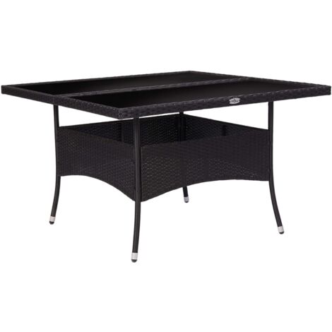 Table à manger d'extérieur Noir Résine tressée et verre vidaXL