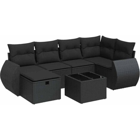 Salon de jardin 7 pcs avec coussins noir résine tressée vidaXL (1/5)