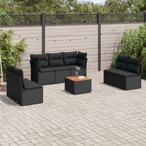 vidaXL Salon de jardin 8 pcs avec coussins noir résine tressée (1/5)
