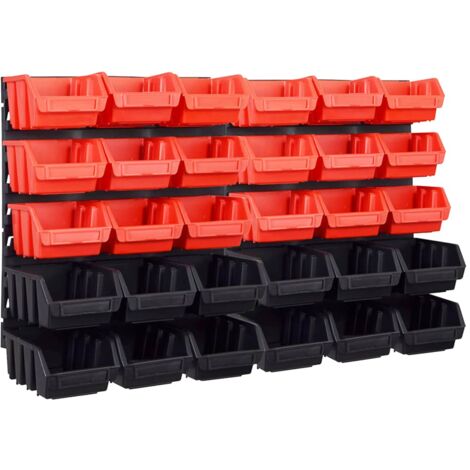 Vidaxl – Kit de bacs de rangement 32 pcs – Panneaux muraux en plastique noir et rouge – Dimensions 350 x 382 mm – Boîtes étiquetables empilables (1/6)