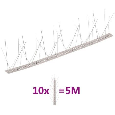 Ensemble de 10 pointes à 5 rangées contre oiseaux Inox 5 m vidaXL