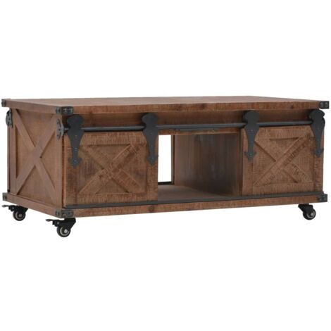 Vidaxl – Table basse fixe en bois de sapin massif 91x51x38 cm – Style vintage avec roulettes – Idéale pour salon ou salle à manger (1/7)