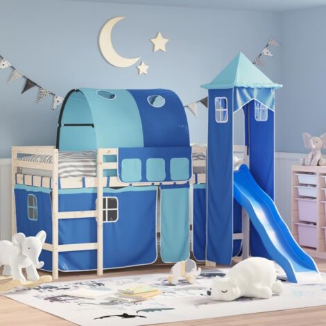 Vidaxl – Rideaux pour lit mezzanine avec tunnel et tour bleu – 100% polyester – 3 poches de rangement – Dimensions : 100x75 cm, 60x75 cm, 34x75 cm