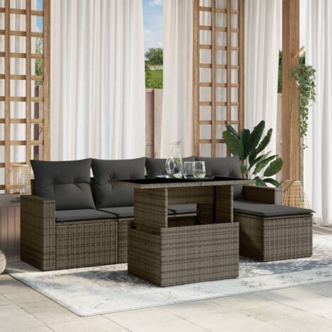 vidaXL Salon de jardin 6 pcs avec coussins gris résine tressée (1/5)