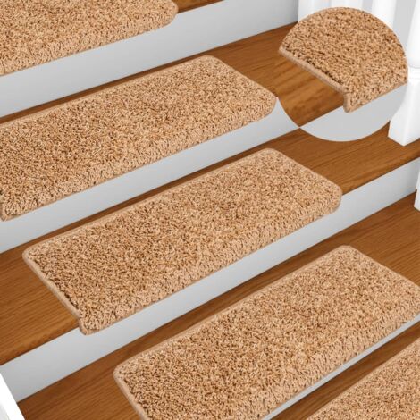 Tapis d'escalier 10 pièces 65 x 21 x 4 cm Beige Bord rectangulaire vidaXL
