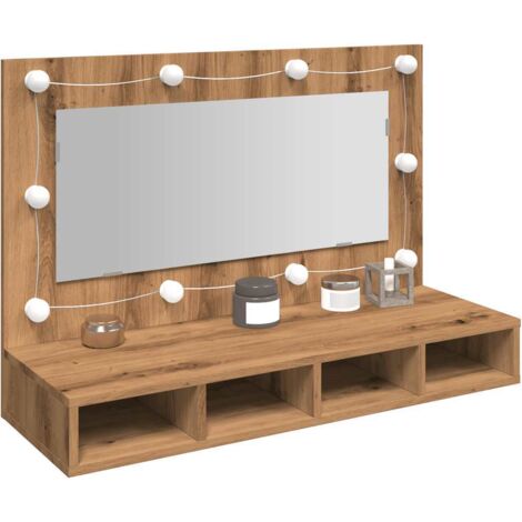 Vidaxl – Armoire à miroir lumineux avec LED – Chêne artisanal 90x31,5x62 cm – Éclairage USB blanc chaud/froid – 4 étagères ouvertes