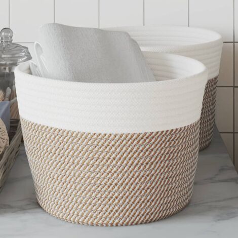 Paniers de rangement 2 pcs marron et blanc Ø24x18 cm coton vidaXL (1/5)