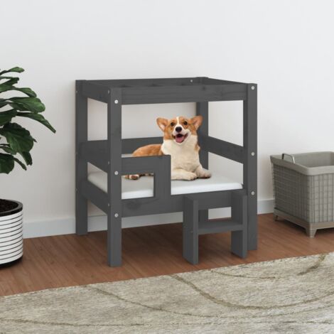 Lit pour chien Gris 55,5x53,5x60 cm Bois de pin solide vidaXL