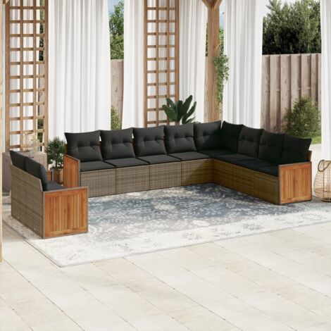 vidaXL Salon de jardin avec coussins 10 pcs gris résine tressée (1/3)