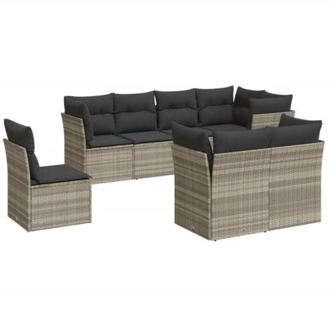 vidaXL Salon de jardin 8 pcs avec coussins gris clair résine tressée (1/3)