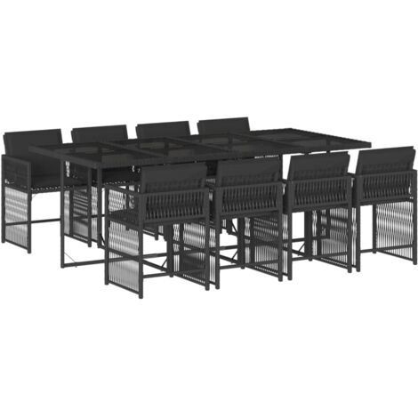 vidaXL Ensemble à manger de jardin 9pcs coussins noir résine tressée