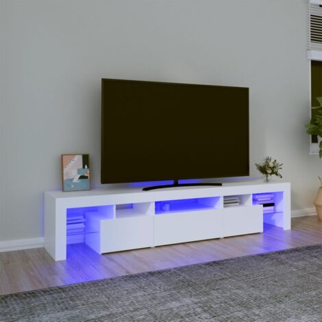 Vidaxl – Meuble TV blanc 200x36,5x40 cm – Bois d'ingénierie – Avec lumières LED RVB – Grand espace de rangement – Idéal pour objets décoratifs