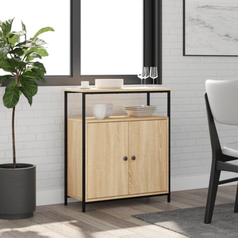Vidaxl – Buffet chêne sonoma 70x30x80 cm – Bois d'ingénierie résistant à l'humidité – Quatre pieds réglables pour stabilité – Grand espace de rangement (1/5)