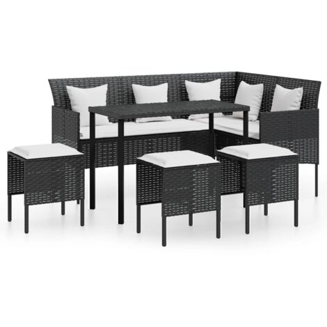 Vidaxl – Canapé d'angle 5 places en poly rotin noir – Coussin confortable – Résistant aux intempéries – Idéal pour salon de jardin (1/6)