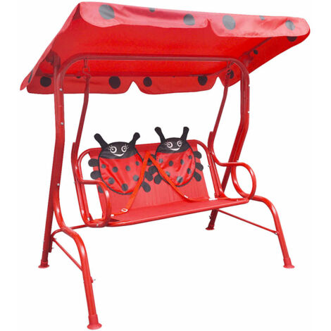 Vidaxl – Siège balançoire pour enfants rouge – Cadre en acier robuste – Auvent pare-soleil – Dimensions 115 x 75 x 110 cm