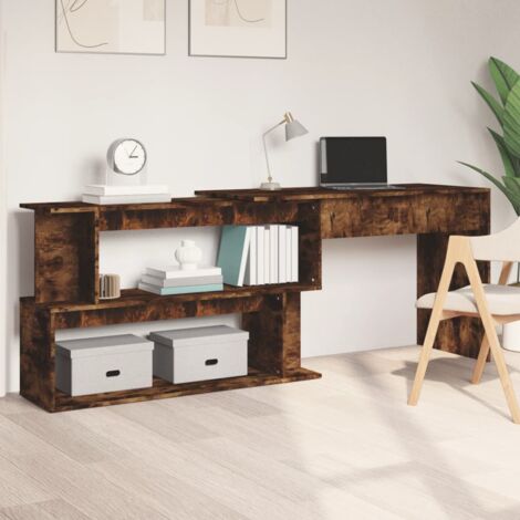 Vidaxl – Bureau d'angle en bois d'ingénierie chêne fumé 200x50x76 cm – Surface résistante à l'humidité – Design ajustable pour espaces restreints