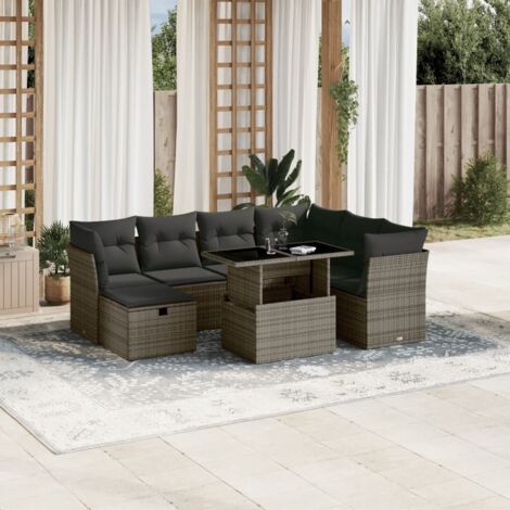 vidaXL Salon de jardin 8 pcs avec coussins gris résine tressée (1/5)