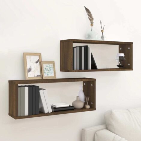 Vidaxl – Étagères murales cube 2 pcs – Chêne marron – Bois d'ingénierie – Dimensions 60x15x23 cm – Charge maximale 40 kg (1/6)