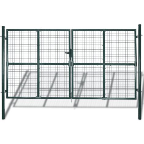 Vidaxl – Portail de clôture à porte double – Acier enduit de poudre – Dimensions 306 x 200 cm – Verrou robuste avec 3 clés – Poteaux et charnières inclus