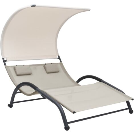 vidaXL Chaise longue double avec auvent textilène crème