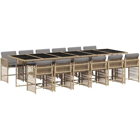 Ensemble à manger de jardin coussins 13 pcs mélange beige rotin vidaXL