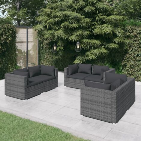 Salon de jardin 6 pcs avec coussins Résine tressée Gris vidaXL (1/5)