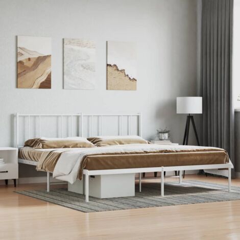 Vidaxl – Cadre de lit métal 200x200 cm – Acier blanc avec lattes en métal – Hauteur libre sous le lit 26 cm – Assemblage requis (1/5)