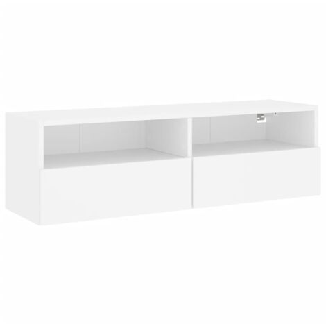Vidaxl – Meuble TV mural blanc 100x30x30 cm – Bois d'ingénierie – 2 étagères et 2 compartiments – Résistant à l'humidité (1/6)