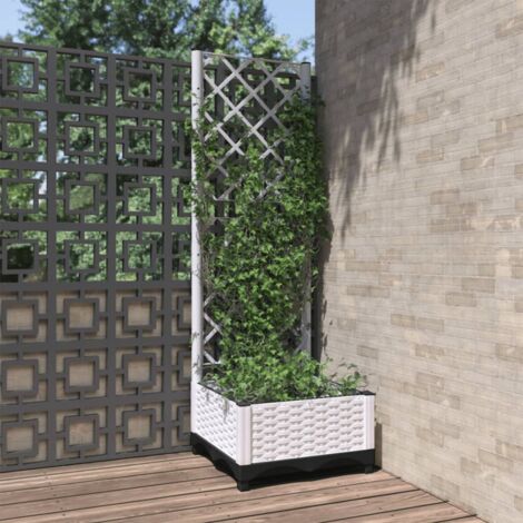 vidaXL Garden Planter with Trellis&Wheels White 40 x 40 x 121.5 cm