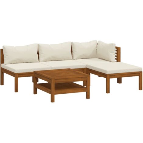 Salon de jardin 5 pcs avec coussin crème Bois d'acacia solide vidaXL