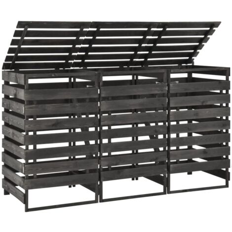 Vidaxl – Cache-poubelle triple 210x75x121 cm – Bois de pin massif peint – Résistant à la pourriture – Accès facile avec couvercles de levage