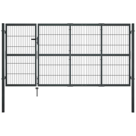 Vidaxl – Portillon en acier thermolaqué 350 x 120 cm – Résistant à la rouille et corrosion – Poteaux inclus – Verrou intégré avec 3 clés