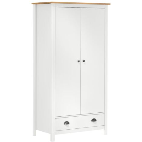 Vidaxl – Garde-robe Hill blanc 89x50x170cm en bois de pin massif – 2 portes, 1 tiroir, 1 étagère, penderie incluse – Assemblage facile