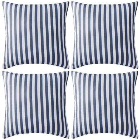 Oreiller d'extérieur lot de 4 Impression rayure 45 x 45 cm Bleu vidaXL