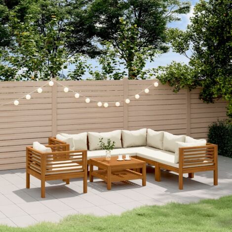 vidaXL Salon de jardin 7 pcs avec coussin crème Bois d'acacia solide